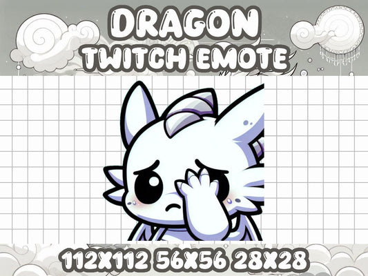 White Dragon Facepalm Emote | Kawaii Fantasy Icon for Twitch and Discord