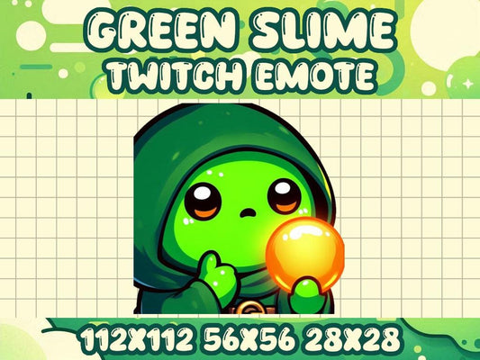 Green Slime Pondering Orb Emote | Cute Kawaii Twitch and Discord Icon