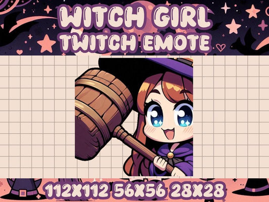 Witch Girl BONK Emote for Twitch and Discord - Cute Chibi Icons for Gaming