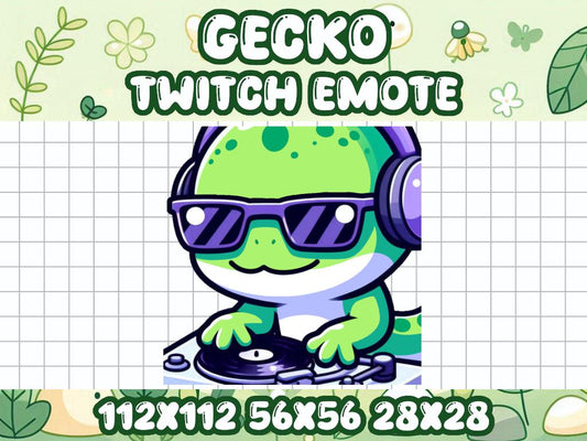 Green Gecko DJ Emote for Twitch and Discord