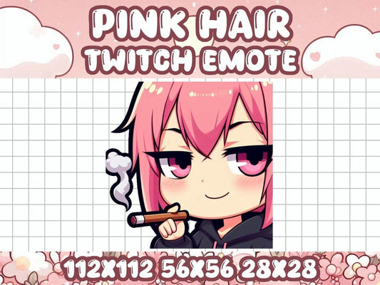 Pink Hair Girl Smoking Emote | Cute Kawaii Chibi Cool Icon for Twitch and Discord