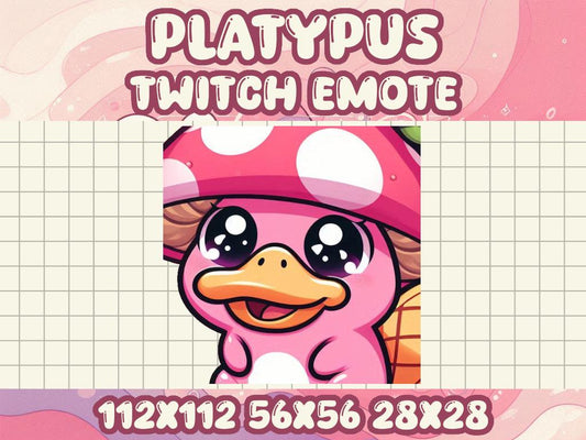 Pink Platypus Mushroom Hat Emote | Kawaii Chibi Icon for Twitch and Discord
