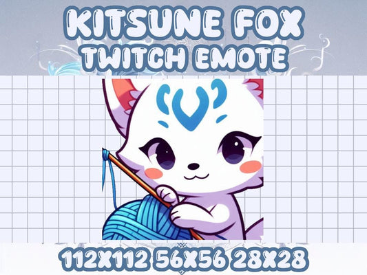 Kitsune Fox Crochet Emote | Blue Craft Kawaii Icon for Twitch & Discord