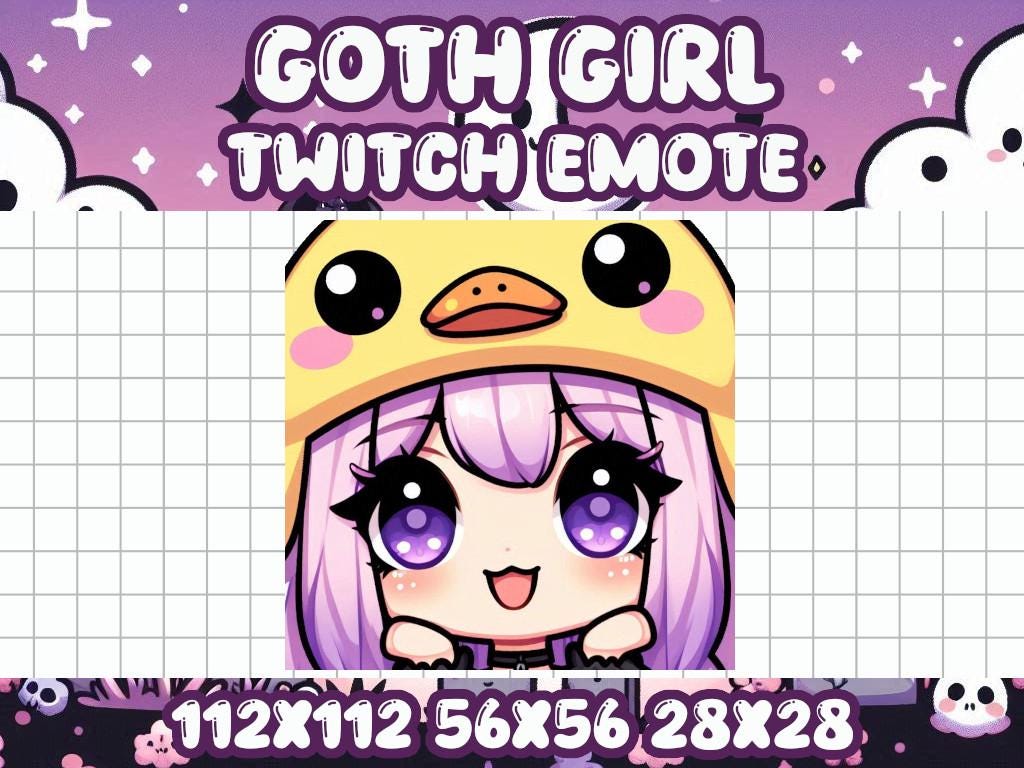 Pastel Goth Girl Duck Hat Emote | Kawaii Chibi Icon for Twitch and Discord