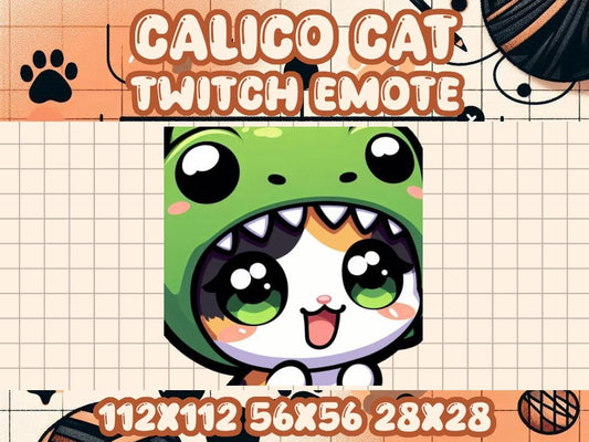 Calico Cat Dinosaur Hat Emote: Kawaii Cat Hat for Twitch & Discord Gamers