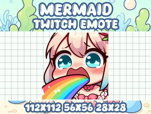 Mermaid Rainbow Puke Emote | Cute Kawaii Ocean Icon for Twitch and Discord