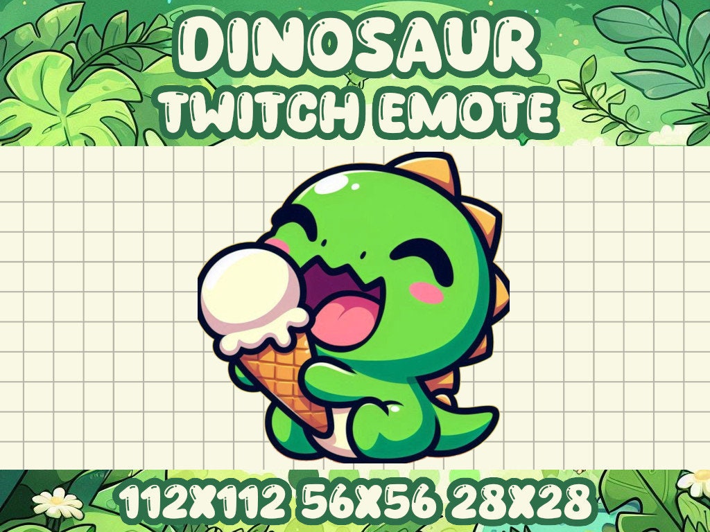 Green Dinosaur Ice Cream Emote for Twitch and Discord | Cute Chibi Gamer Icons