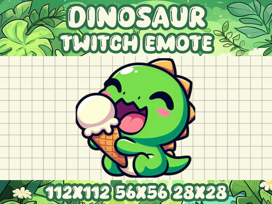 Green Dinosaur Ice Cream Emote for Twitch and Discord | Cute Chibi Gamer Icons