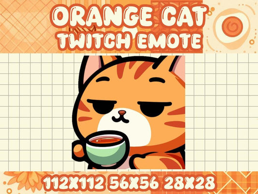Orange Tabby Cat Sip Emote | Cute Kawaii Chibi Icon for Twitch and Discord