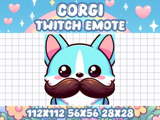 Blue Corgi Mustache Emote for Streamers and Gamers on Discord and Twitch