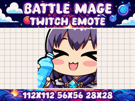 Battle Mage Girl Hydrate Emote for Twitch and Discord - Cute Chibi Icons for Gaming