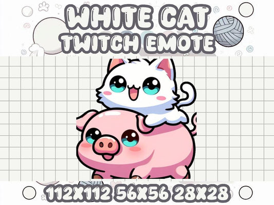 White Cat Pig Rider Emote for Twitch and Discord
