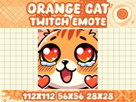 Orange Tabby Cat Simp Emote | Cute Kawaii Chibi Icon for Twitch and Discord
