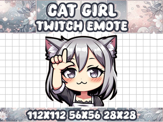 Silver Cat Girl L Emote for Twitch & Discord - Adorable Gamer Icons