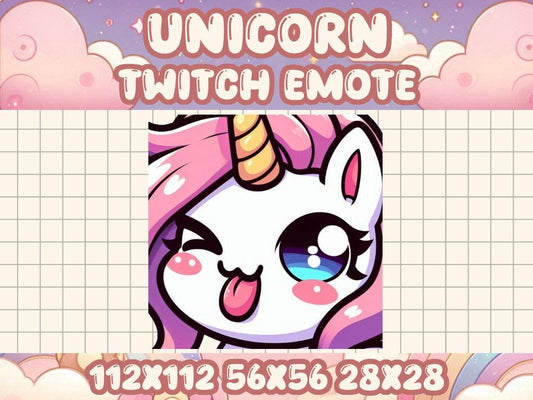 Unicorn Tongue Emote | Cute Kawaii Chibi Funny Icon for Twitch and Discord