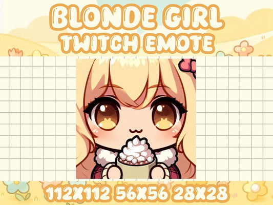 Blonde Girl Hot Cocoa Emote | Cute Kawaii Chibi Winter Icon for Twitch and Discord