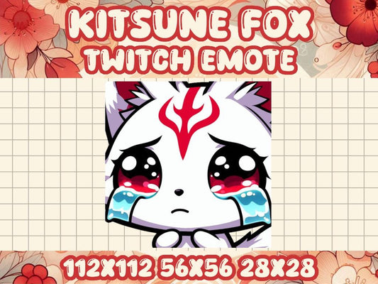 Kitsune Fox Cry Emote for Twitch and Discord – Cute Kawaii Gamer Icon | Sad Upset Tears Crying Tearing Up Depressed Worried Anxious