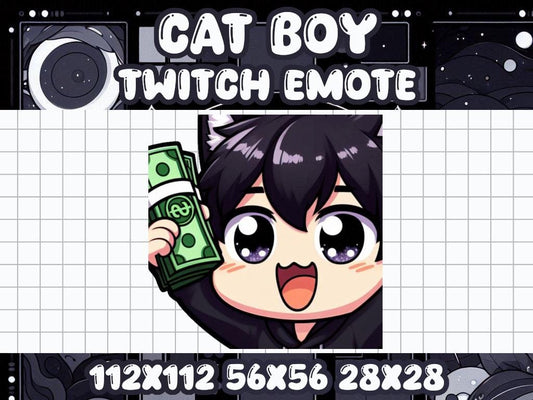 Black Cat Boy Money Emote for Twitch Discord Celebration