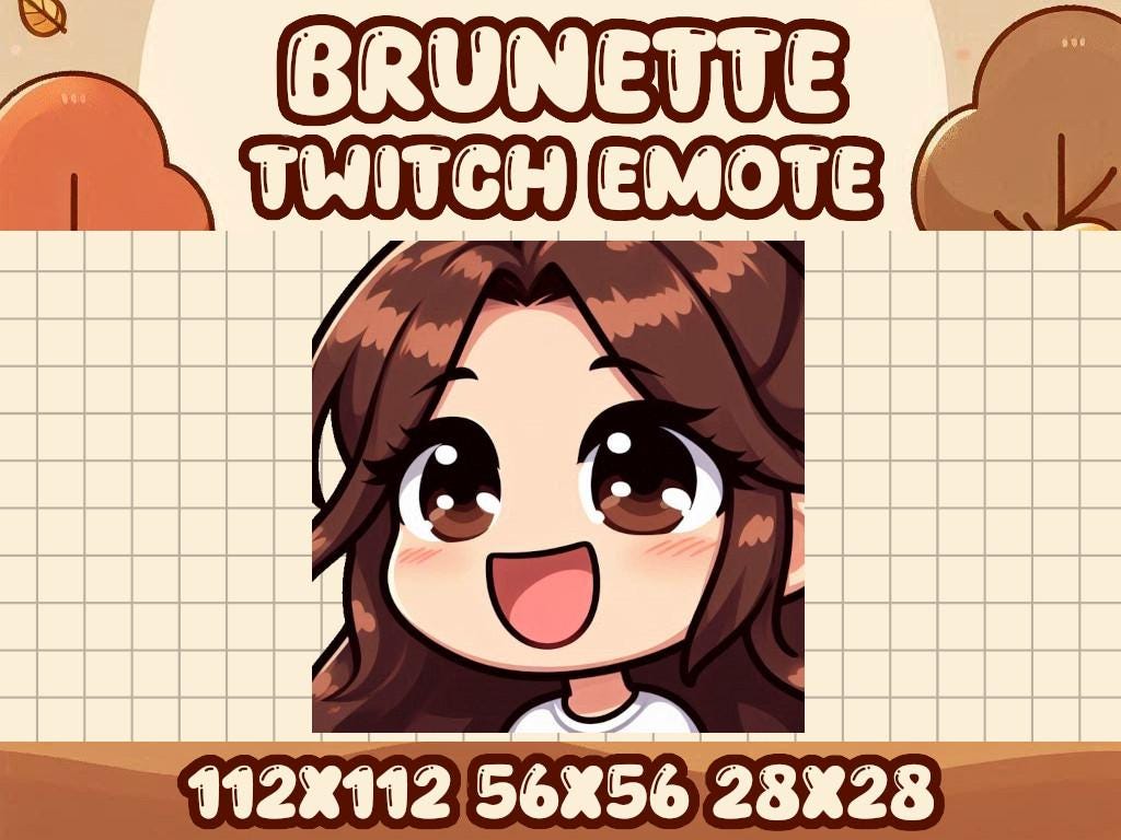 Brunette Hair Girl Happy Emote | Kawaii Chibi Icon for Twitch and Discord