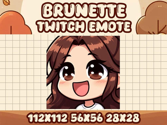 Brunette Hair Girl Happy Emote | Kawaii Chibi Icon for Twitch and Discord