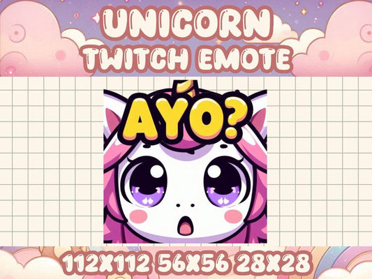 Unicorn Ayo? Emote | Cute Kawaii Fantasy Icons | Adorable Gamer Emotes for Twitch & Discord Really What Question Mark Shock Confused Why