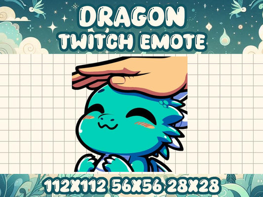 Teal Dragon Pet Emote for Cute Fantasy Gamer Streams on Twitch Discord | Turquoise Blue Green Tap Pat Hold Love Petting Love Affection Blush
