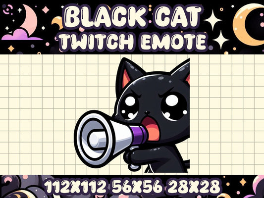 Black Cat Yell Emote | Kawaii Chibi Icon for Twitch and Discord Livestreams