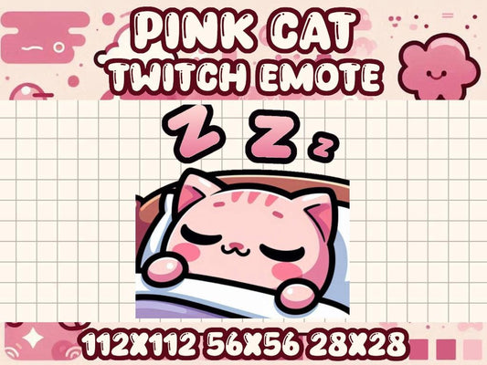 Pink Cat Sleep Emote | Cute Kawaii Nap Icon for Twitch and Discord