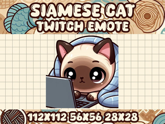 Siamese Cat Cozy Laptop Emote for Twitch Discord Chat Stickers