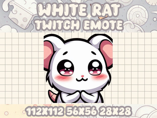 White Rat Blush Emote | Kawaii Chibi Mouse Icon for Twitch and Discord Livestreams