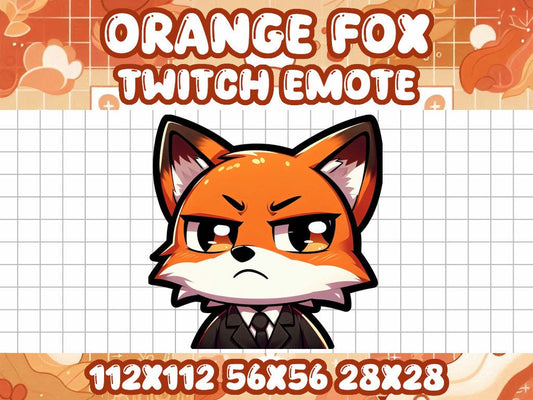 Orange Fox SUS Emote | Cute Twitch & Discord Icons | Kawaii Chibi Gamer Emotes for Livestreams Suspicious Detective Worry Hmm Think Why Done