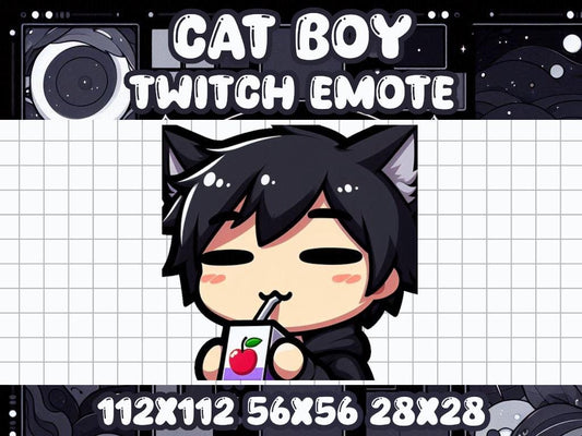 Black Cat Boy Juice Box Emote for Twitch & Discord with Kawaii Gamer Icons