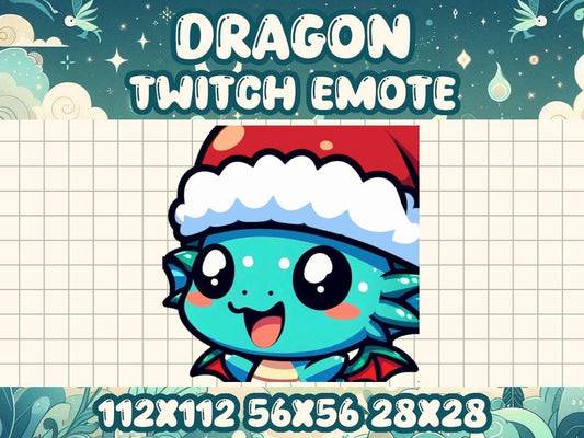 Teal Dragon Santa Hat Emote for Cute Fantasy Gamer Streams on Twitch Discord | Turquoise Blue Green Christmas Holiday Winter Happy Celebrate