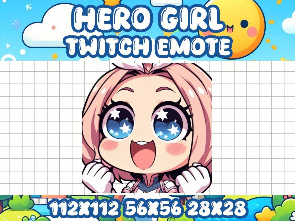 Hero Girl Hype Emote for Twitch and Discord - Cute Chibi Icons for Gaming