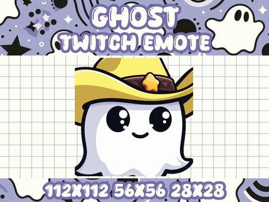 Ghost Cowboy Hat Emote | Cute Kawaii Icon for Twitch and Discord Gamers
