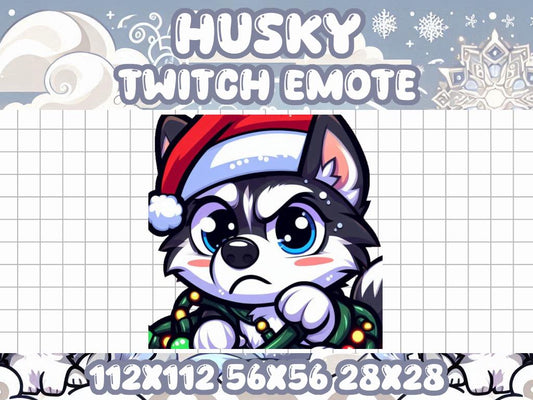 Husky Christmas Lights Emote for Twitch and Discord - Chibi Animal Icon | Dog Holiday Winter Tangle Santa Hat Snow Chaos Trouble