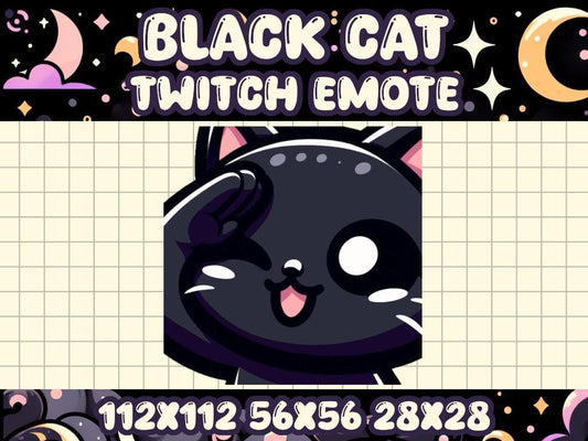 Black Cat Salute Emote for Twitch Discord Halloween Greetings
