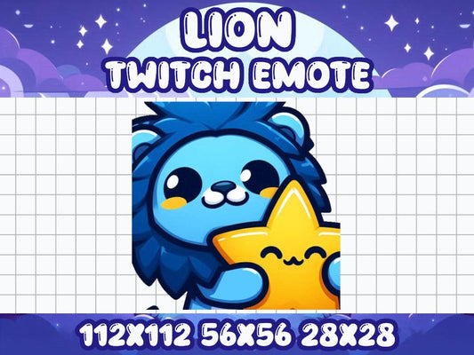 Blue Lion Star Emote | Cute Twitch & Discord Icon | Kawaii Chibi Gamer Emote for Livestreams Hug Hold Happy Comfy Cozy Friend Cuddle Snuggle