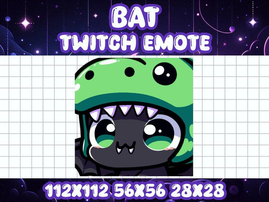 Black Bat Dinosaur Hat Emote | Halloween Kawaii Icon for Twitch & Discord