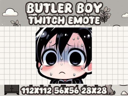 Butler Boy Anxious Emote for Gamers with Cute Kawaii Icons