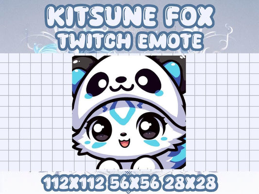 Kitsune Fox Panda Bear Hat Emote for Gamers with Blue Markings