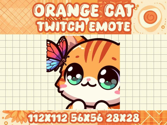Orange Tabby Cat Butterfly Emote | Cute Kawaii Chibi Icon for Twitch and Discord