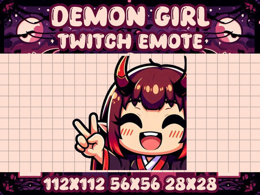 Demon Girl Peace Sign Emote for Twitch & Discord - Kawaii Chibi Icon