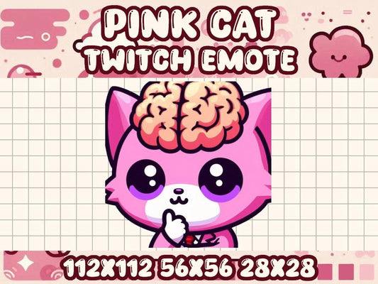 Pink Cat Big Brain Emote for Twitch and Discord | Smart Genious Intelligent High 200 IQ Thinking Curious Smart Nerd Large Thinker Suit Tie