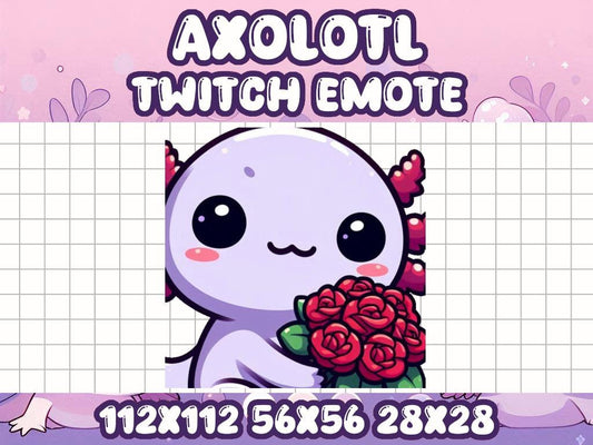 Axolotl Roses Emote | Purple Kawaii Chibi Icon for Twitch and Discord