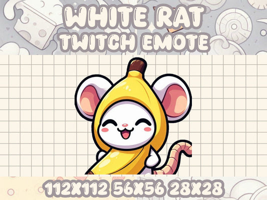 White Rat Banana Costume Emote for Twitch & Discord | Kawaii Chibi Icon for Livestreams