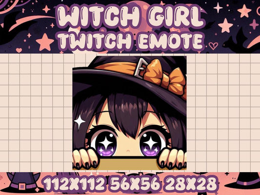 Witch Girl Peek Emote for Twitch and Discord - Cute Chibi Icons for Gaming