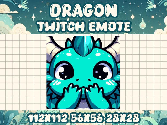 Teal Dragon Gasp Emote for Cute Fantasy Gamer Streams on Twitch Discord | Turquoise Blue Green Huh Scared Upset Surprised Confused Off Guard