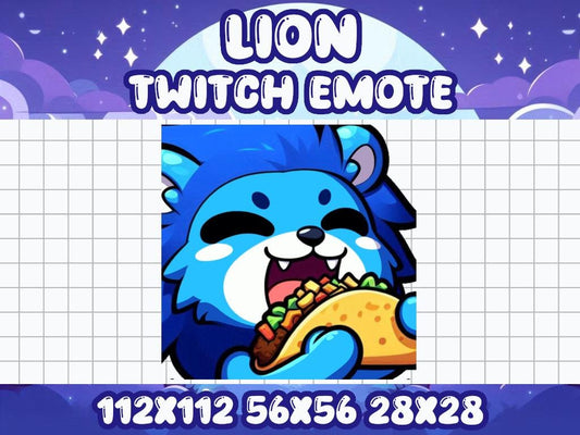 Blue Lion Taco Emote | Cute Twitch & Discord Icon | Kawaii Chibi Gamer Emote Livestreams Food Eat Snack Mexican Cinco De Mayo Fiesta Party