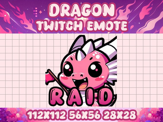 Pink Dragon Raid Emote | Kawaii Fantasy Gamer Icon for Twitch & Discord